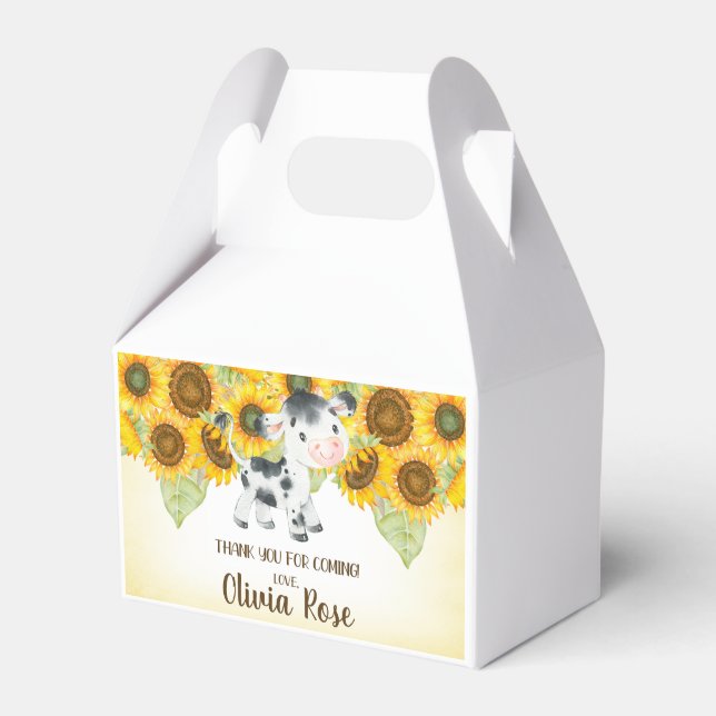 Cow & sunflowers girl birthday favour box. box (Front Side)