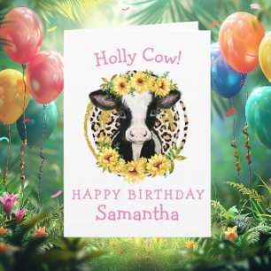Cow Sunflowers Happy Birthday card