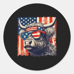 Cow Sungles American Flag 4th Of July Farmer Classic Round Sticker