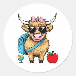 Cow Teacher Back To School Cute Cow Farm Western Classic Round Sticker