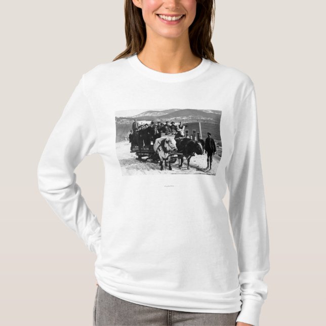 Cow Team Pulling Men in a Wagon T-Shirt (Front)
