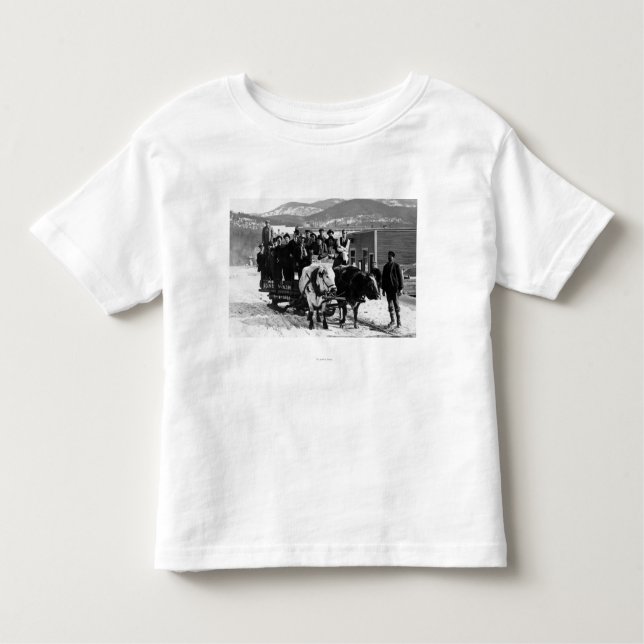 Cow Team Pulling Men in a Wagon Toddler T-Shirt (Front)