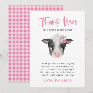 Cow Thank Moo Girl Birthday Party   You Card