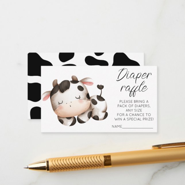 Cow theme baby shower diaper raffle tickets  enclosure card (Front/Back In Situ)