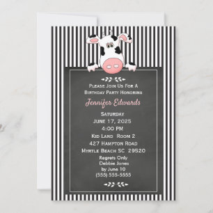 Cow Theme Chalkboard  Kids Birthday Invitation