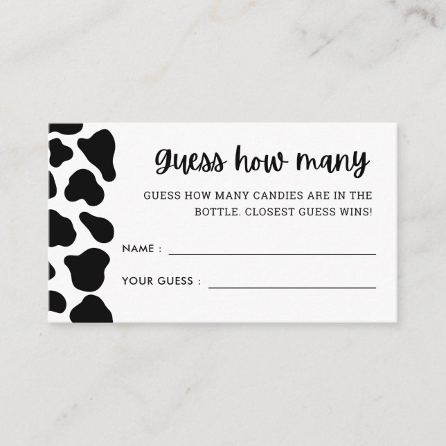 Cow Theme Guess How Many Baby Shower Insert (Front)