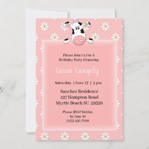 Cow Theme Kids Birthday Invitation