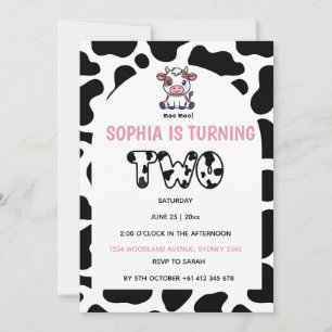 Cow Theme Second Birthday Invitation –Turning TOW 