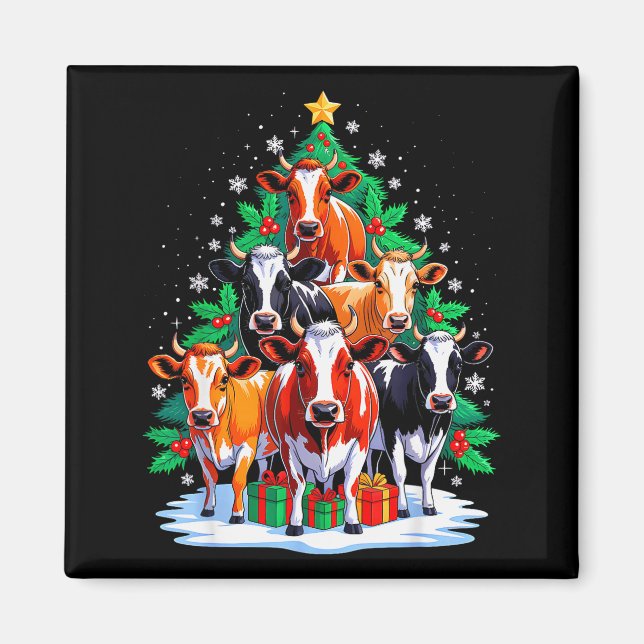 Cow Tree Christmas Cow Lover Xmas Squad Men Women  Magnet (Front)