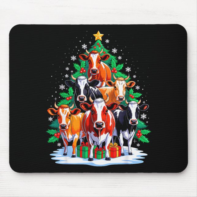Cow Tree Christmas Cow Lover Xmas Squad Men Women  Mouse Pad (Front)