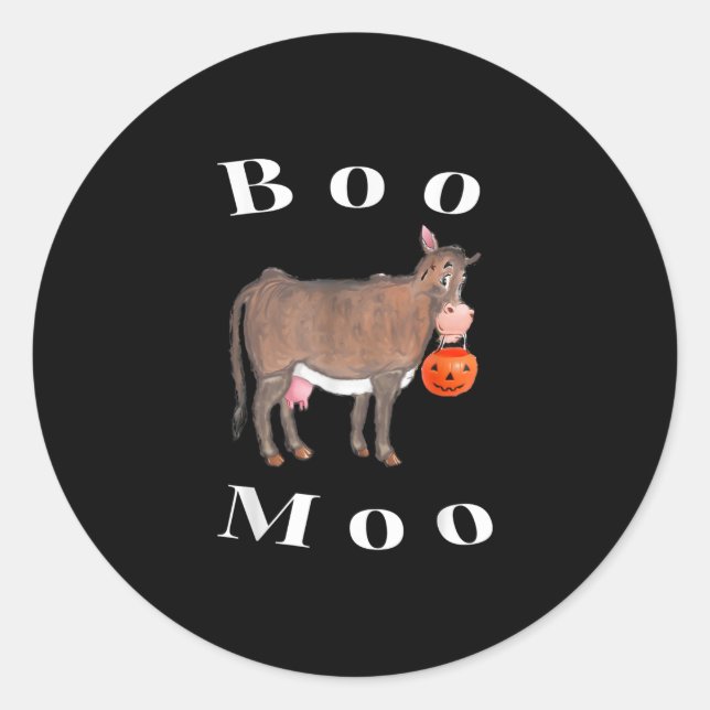 Cow Trick-Or-Treat Halloween Ghost Boo Cow Moo Classic Round Sticker (Front)