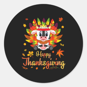 Cow Turkey Costume Heart Happy Thanksgiving Day Da Classic Round Sticker