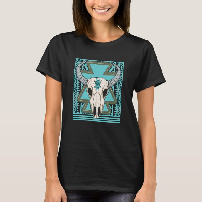 Cow Turquoise Cow Skulls Cow Fan  Farm Animal Cow T-Shirt (Front)