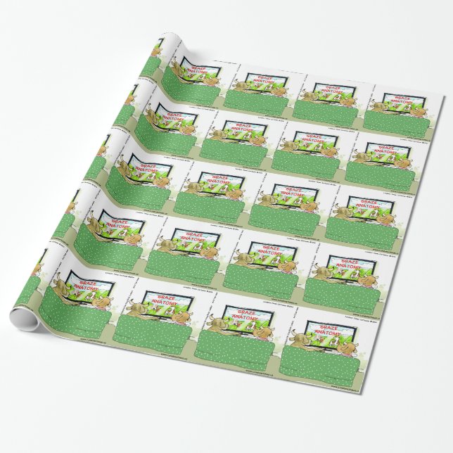 Cow TV Shows Funny Cartoon Wrapping Paper (Unrolled)