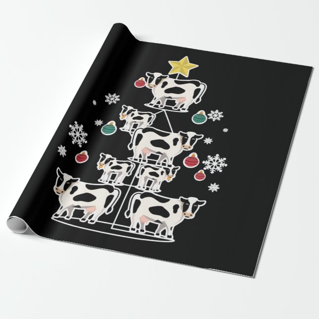 Cow Ugly Christmas Tree Wrapping Paper (Unrolled)