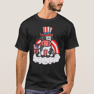 Cow Us Flag Top Hat Rainbow 4th Of July Farming Pa