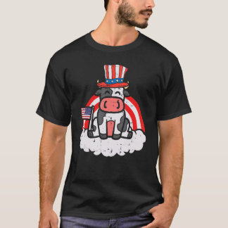 Cow Us Flag Top Hat Rainbow 4th Of July Farming Pa