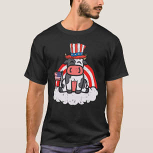 Cow Us Flag Top Hat Rainbow 4th Of July Farming Pa