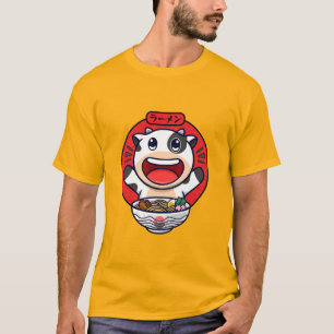 Cow Ushi Eating Ramen Cute Kawaii Noodle T-Shirt