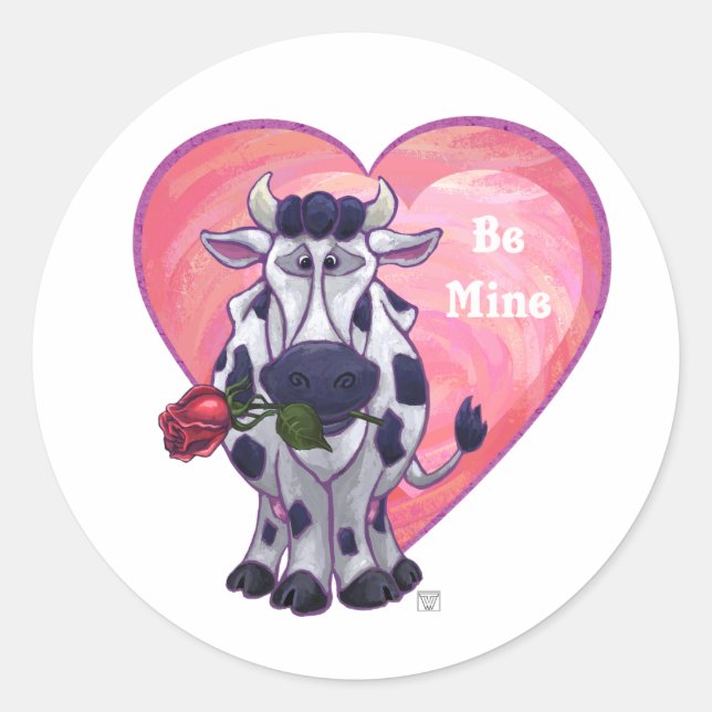 Cow Valentine's Day Classic Round Sticker (Front)