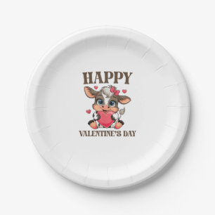 Cow Valentine's Day Heart Gifts tee funny Cow Cute Paper Plate
