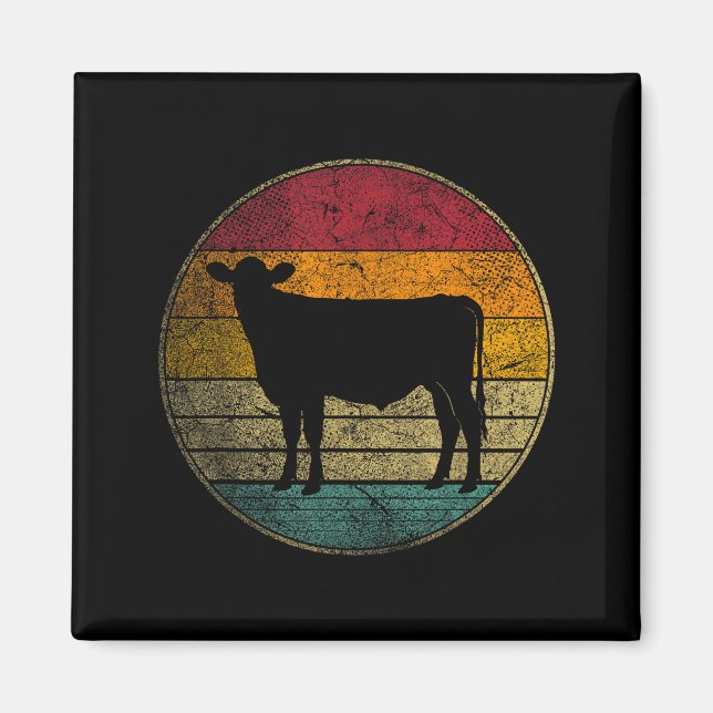 Cow - Vintage Distressed Retro Silhouette 60s 70s  Magnet (Front)