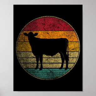 Cow - Vintage Distressed Retro Silhouette 60s 70s  Poster