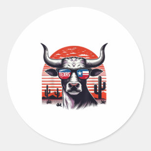 Cow wearing Texas Sunglasses Classic Round Sticker