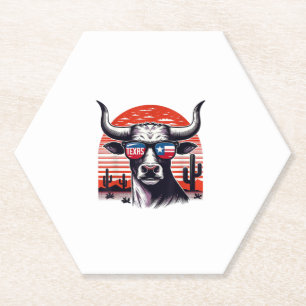 Cow wearing Texas Sunglasses Paper Coaster