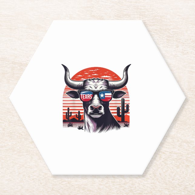 Cow wearing Texas Sunglasses  Paper Coaster (Front)