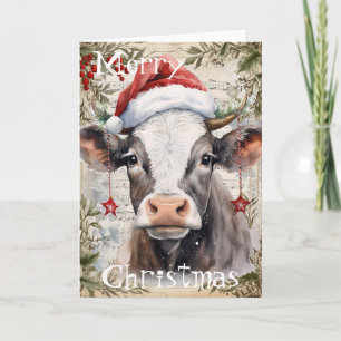 Cow Winter Christmas Watercolor Card