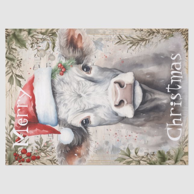 Cow Winter Christmas Watercolor Tissue Paper (Front)