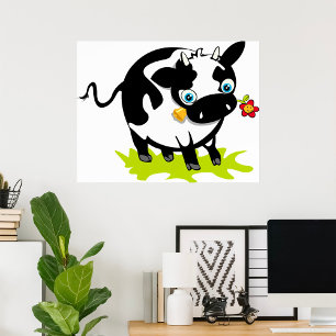 Cow With A Flower Poster