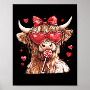 Cow With Candy Valentine Day Coquette Bow Howdy  Poster