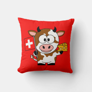 Cow with cheese and Swiss flag Cushion