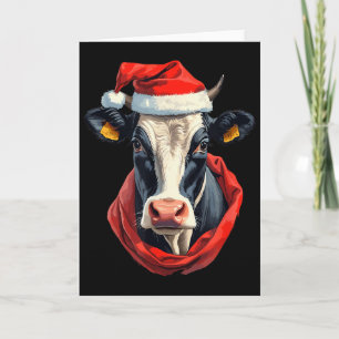 Cow With Christmas Hat Funny Cute Xmas Holstein Co Card