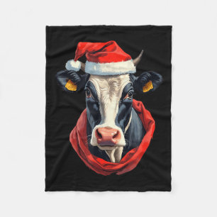 Cow With Christmas Hat Funny Cute Xmas Holstein Co Fleece Blanket