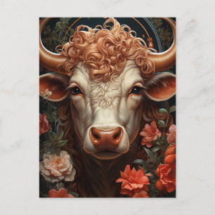 Cow with Curly Hair in the Flowers Postcard