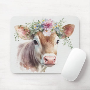 Cow with Floral Headpiece  Mouse Pad