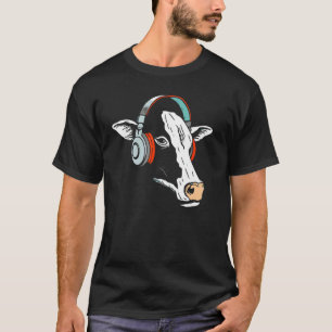 Cow With Headphones  Music Fan Retro Audiophile T-Shirt