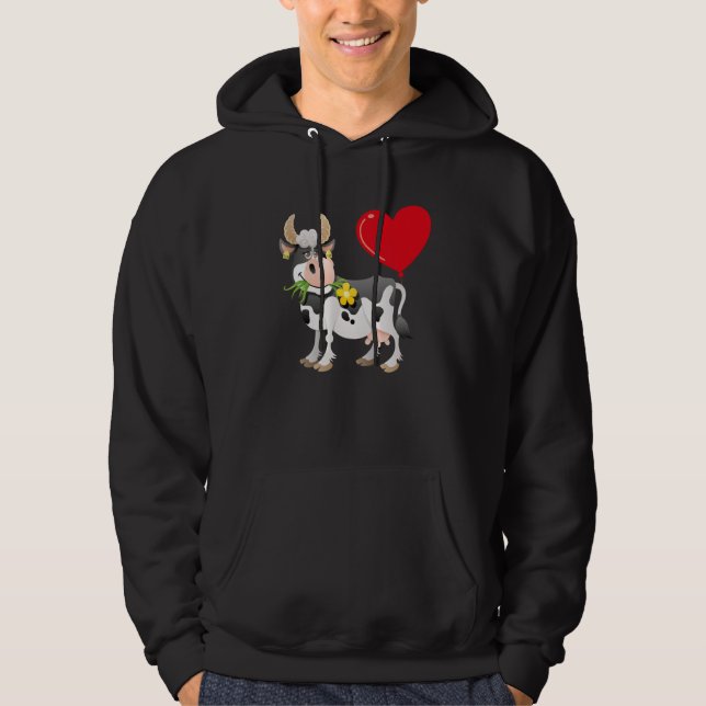 Cow With Heart Balloon Valentines Day Love Boys Hoodie (Front)