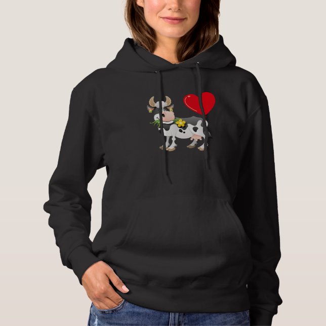 Cow With Heart Balloon Valentines Day Love Boys Hoodie (Front)
