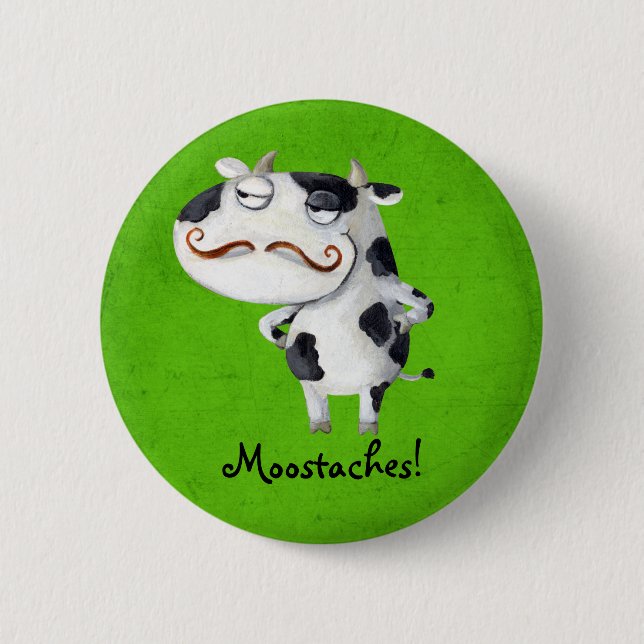 Cow with Moustaches 6 Cm Round Badge (Front)