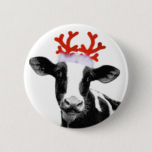 Cow with Reindeer Antlers 6 Cm Round Badge