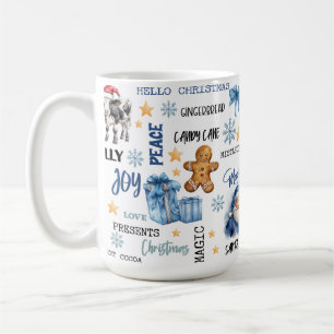Cow with Santa Hat & Gingerbread Pattern Coffee Mug