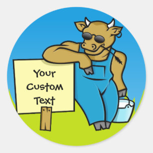 Cow with sign classic round sticker