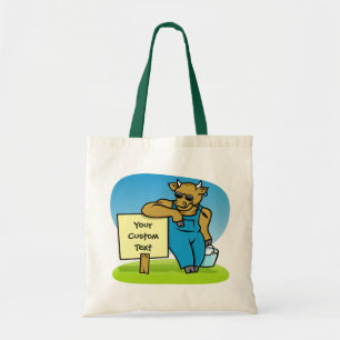 Cow with sign tote bag