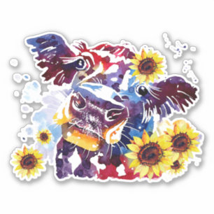 Cow with Sunflowers Custom-Cut Vinyl Sticker