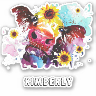Cow with Sunflowers Custom-Cut Vinyl Sticker