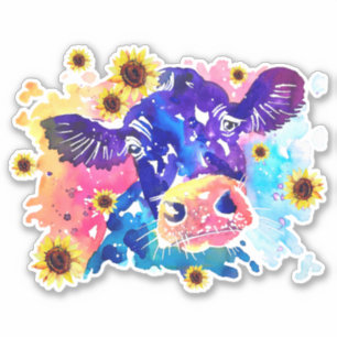 Cow with Sunflowers Custom-Cut Vinyl Sticker